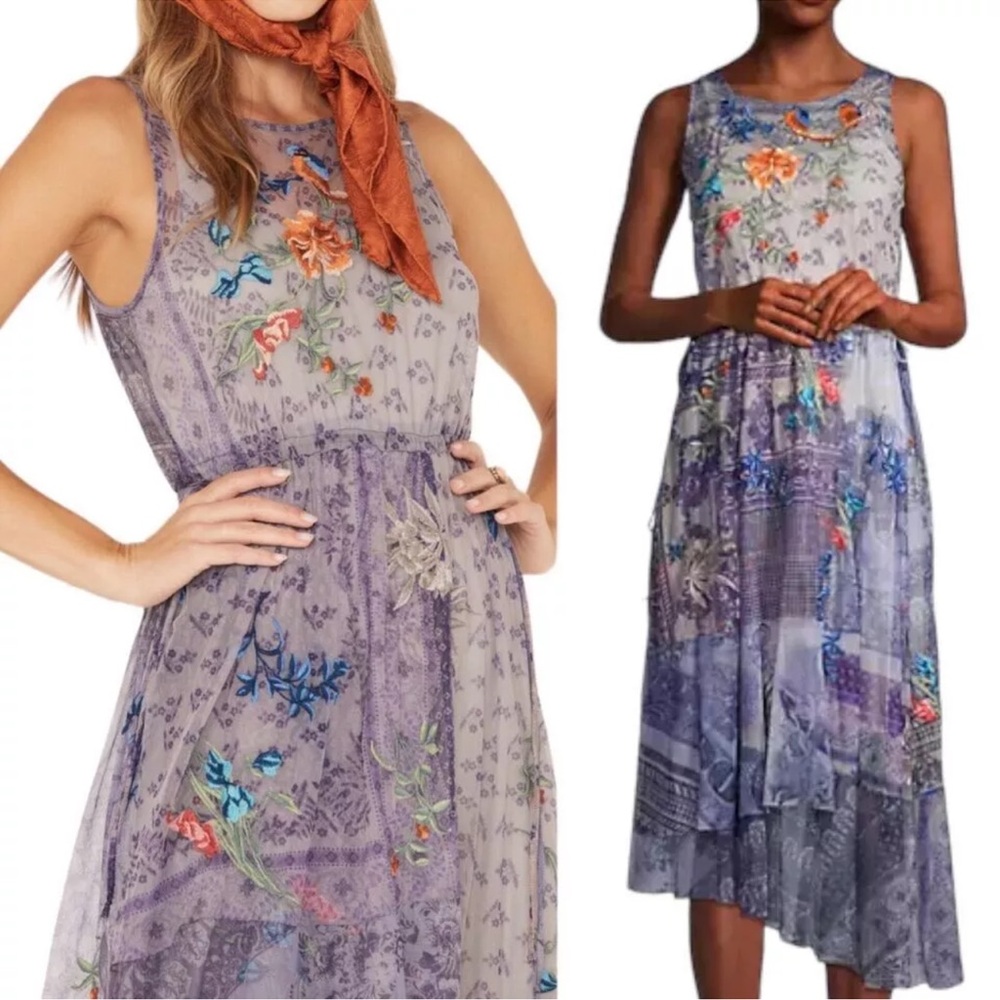 Johnny Was Biya Purple Sleeveless Dress Midi